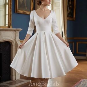 V-Neck White Midi Dress
